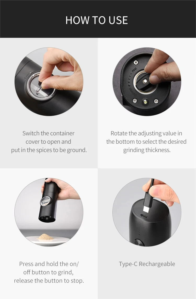 Rechargeable Salt & Pepper Grinder Set with USB Base