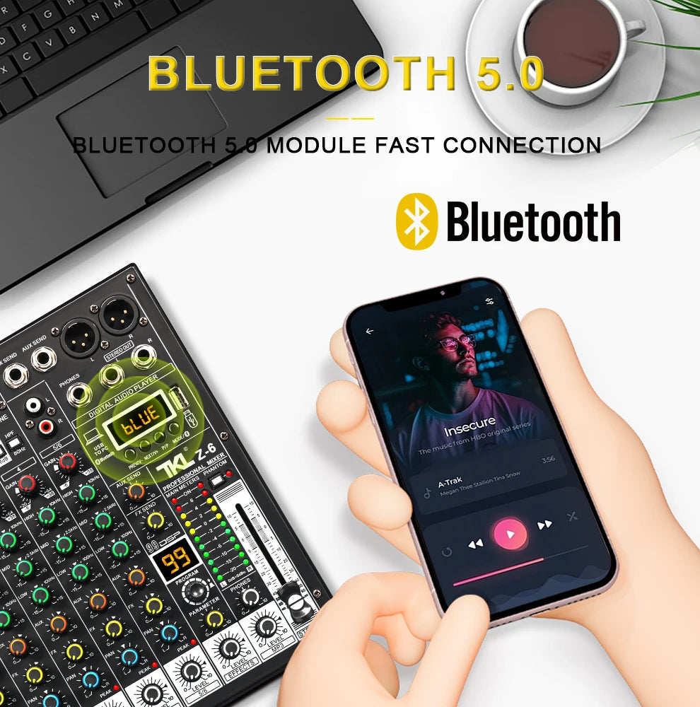 TKLBLS 6-Channel Professional Audio Mixer with DSP & Bluetooth