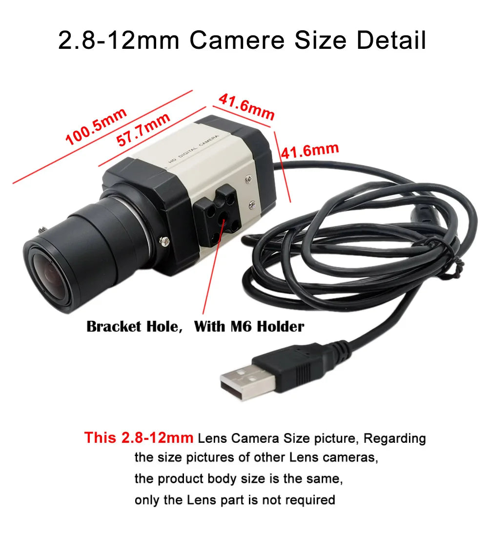 SUFCO 4MP USB WEBCam PC Camera 30fps 2560x1440 MJPG High Speed UVC BOX Camera Varifocal Zoom Lens 2.8-12mm/5-50mm or fix 6mmLens