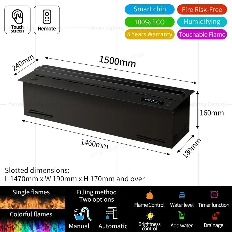 3D Steam Electric Fireplace with App Control Smart LED Flame Water Vapor Humidifier for Bedroom Living Room TV Decor