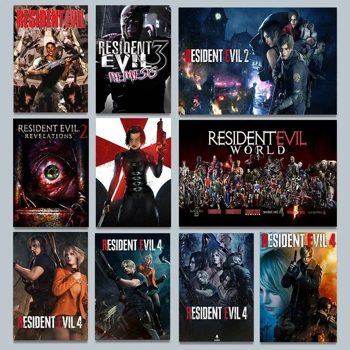Classic Hot Video Game Resident-Evil 2 3 4 All Characters Vintage Poster Canvas Painting Wall Art Pictures Home Gamer Room Decor