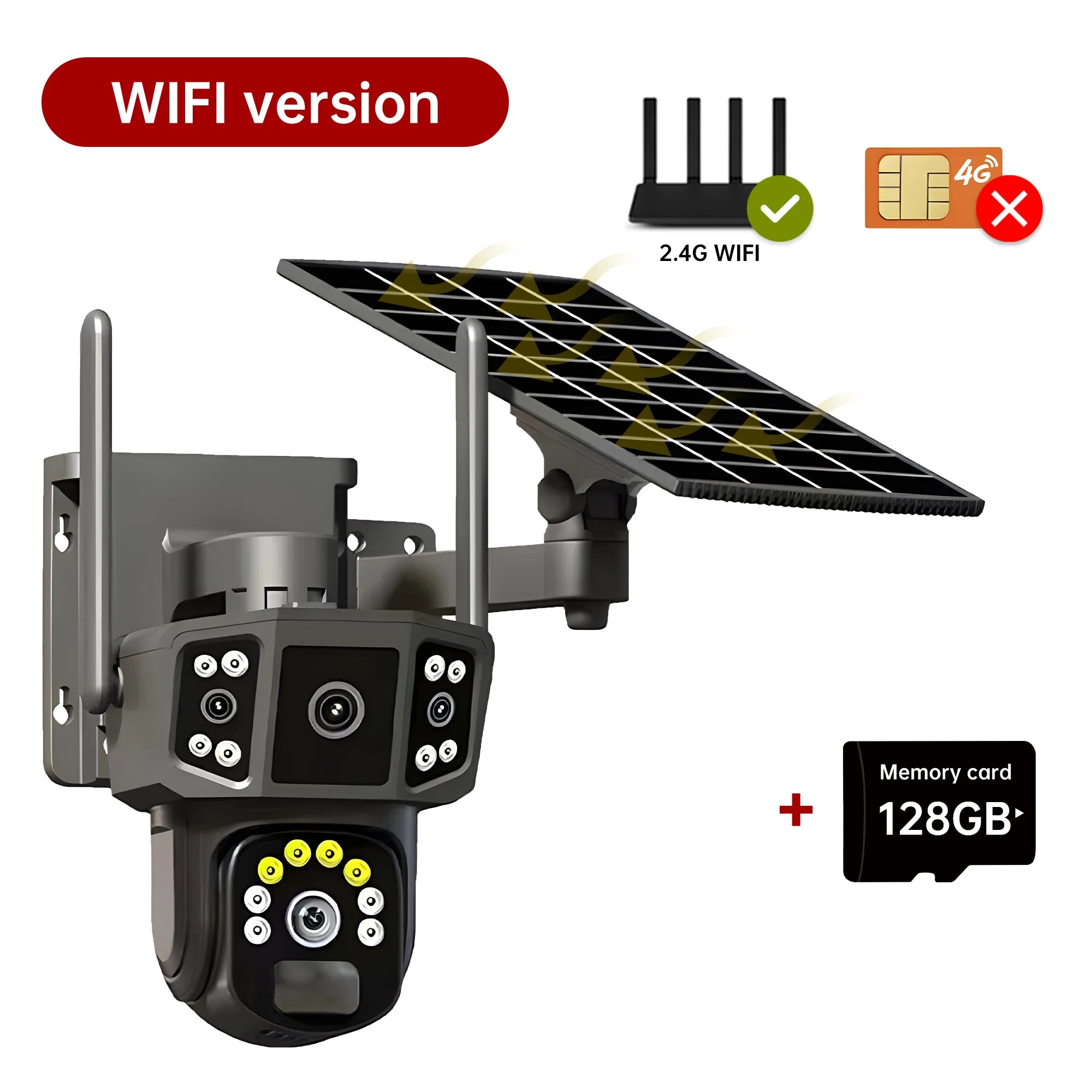 V380 4G SIM Solar Camera 4K Dual Lens Outdoor Security CCTV
