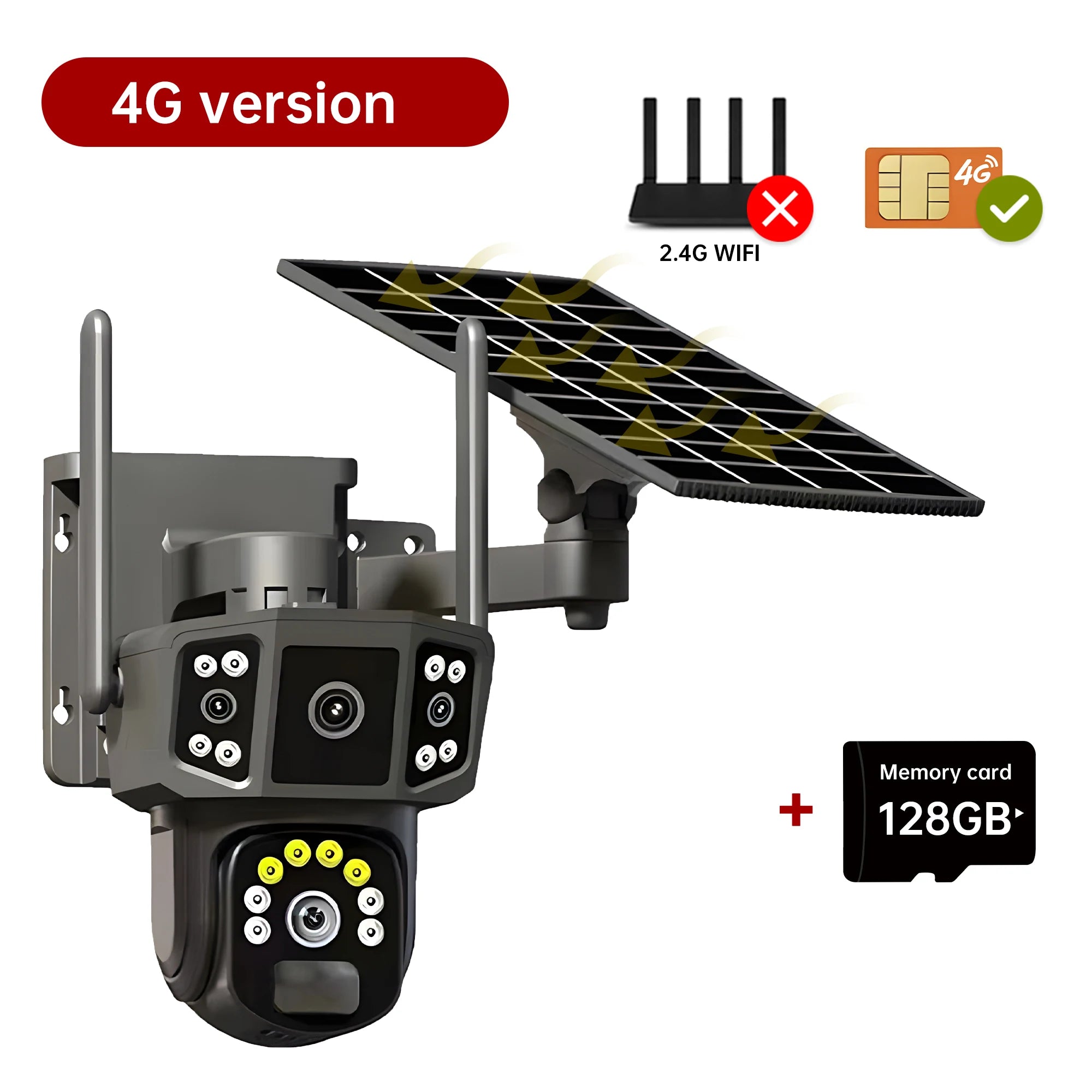 V380 4G SIM Solar Camera 4K Dual Lens Outdoor Security CCTV