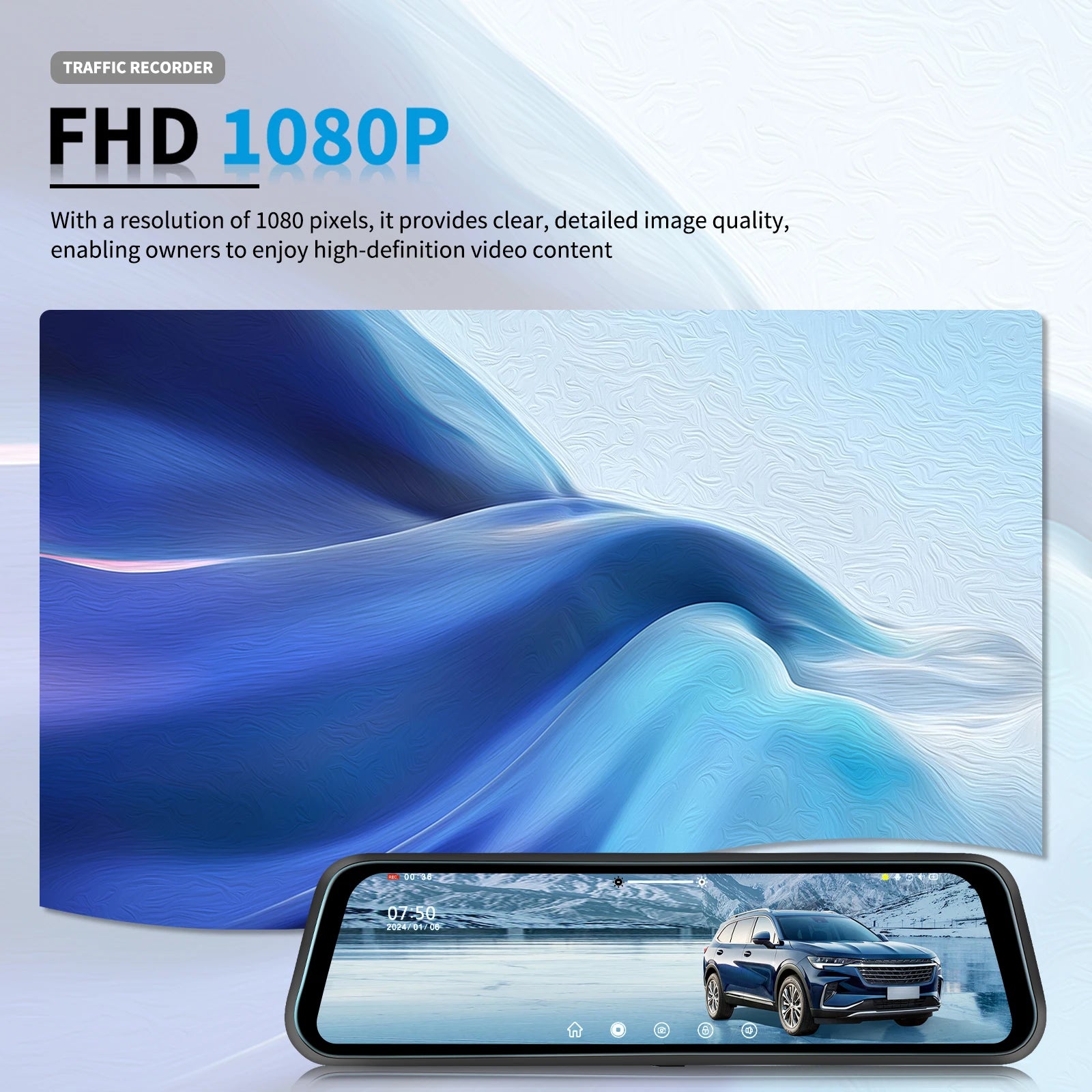 Podofo 9.66Inch Dash Cam 1080P Car DVR Dual Lens HD Rear View Mirror Car Recorder Loop Recording Motion Detection Night Vision