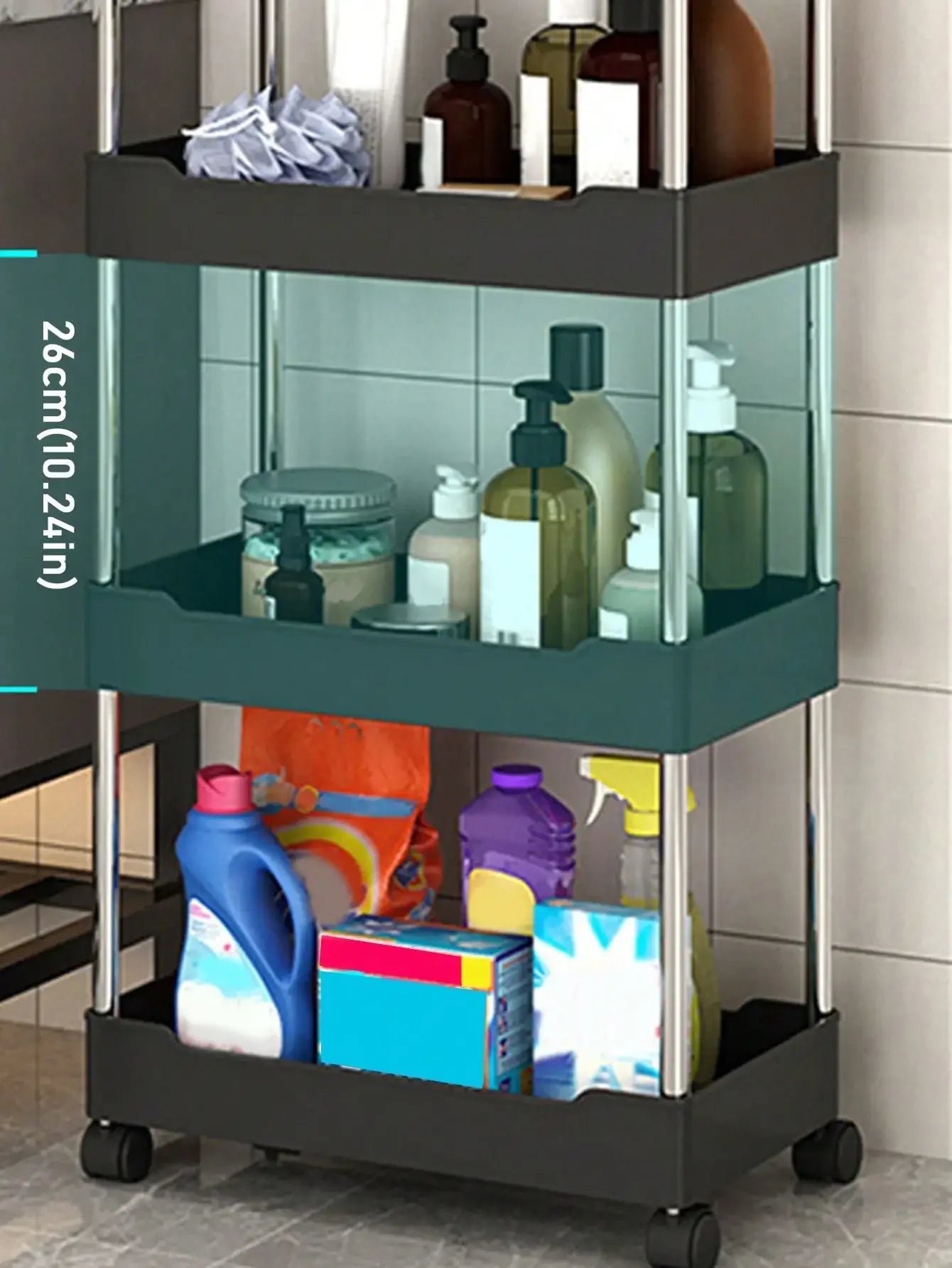 3/4-Tier Slim Rolling Storage Rack