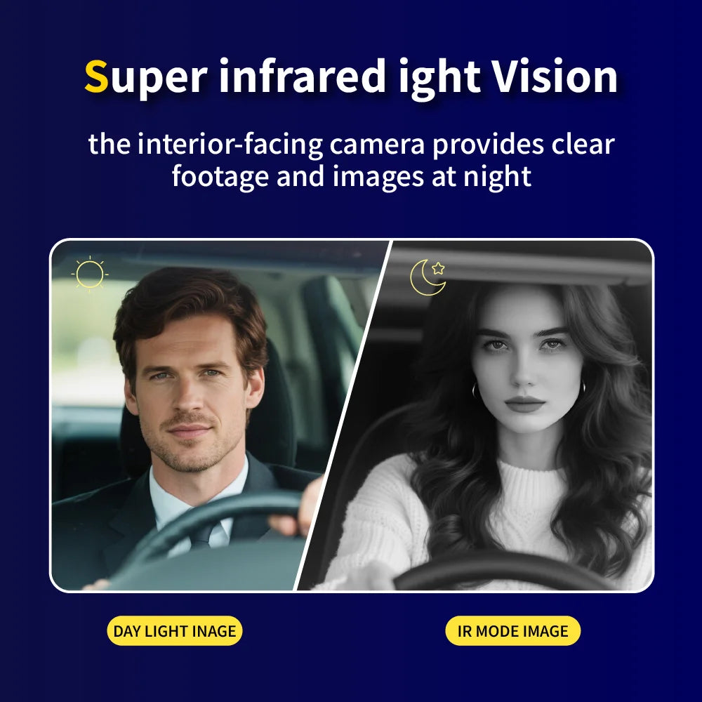 Car Dvr HD 1080P Dash Cam 3Lens Front Inside Rear Wide Angle Loop Recording Night Vision G-sensor Camera Vehicle Accessories