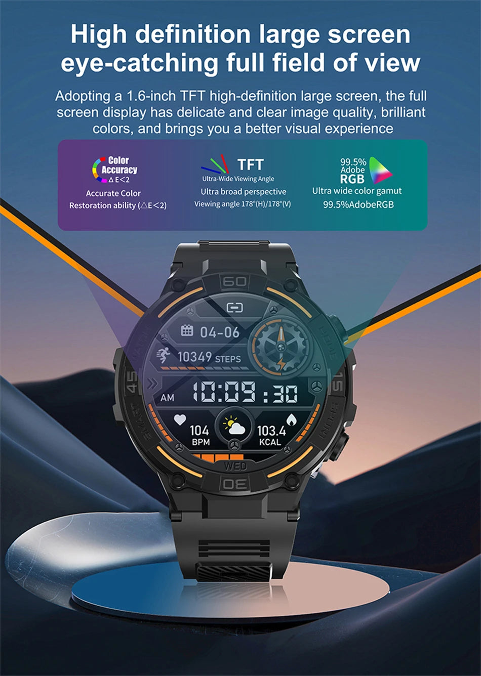 Military Smartwatch with HD Screen & BT Call