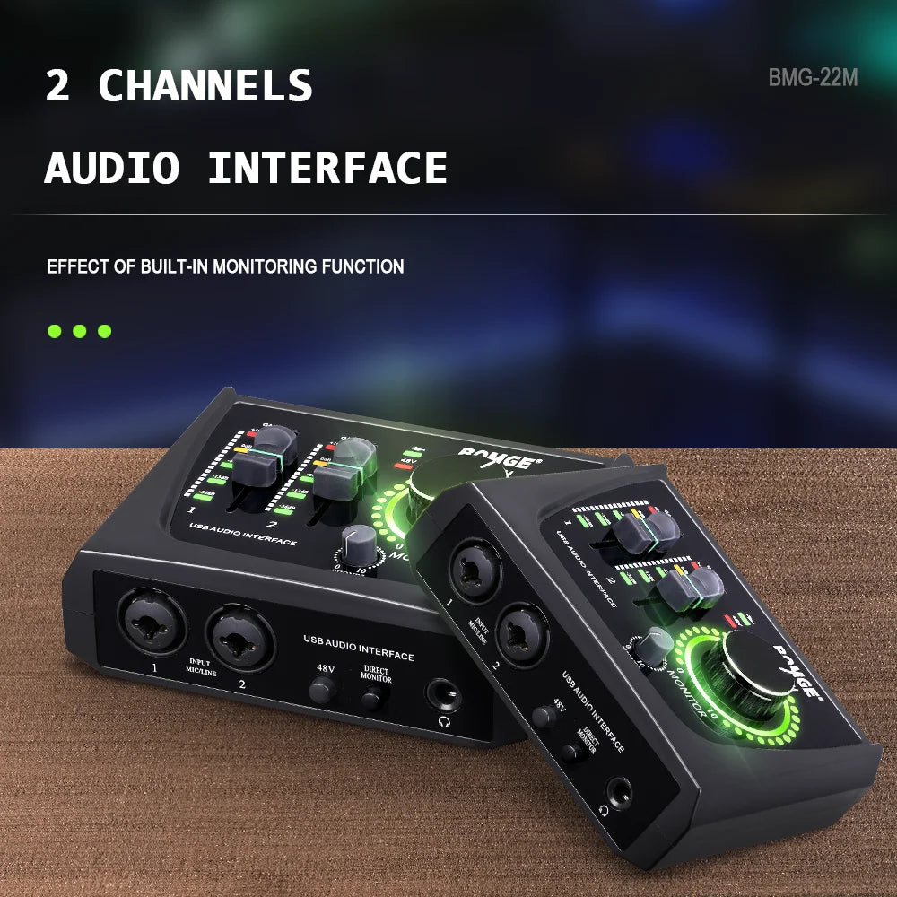 BOMGE Mini 2-Channel USB Audio Interface with Phantom Power