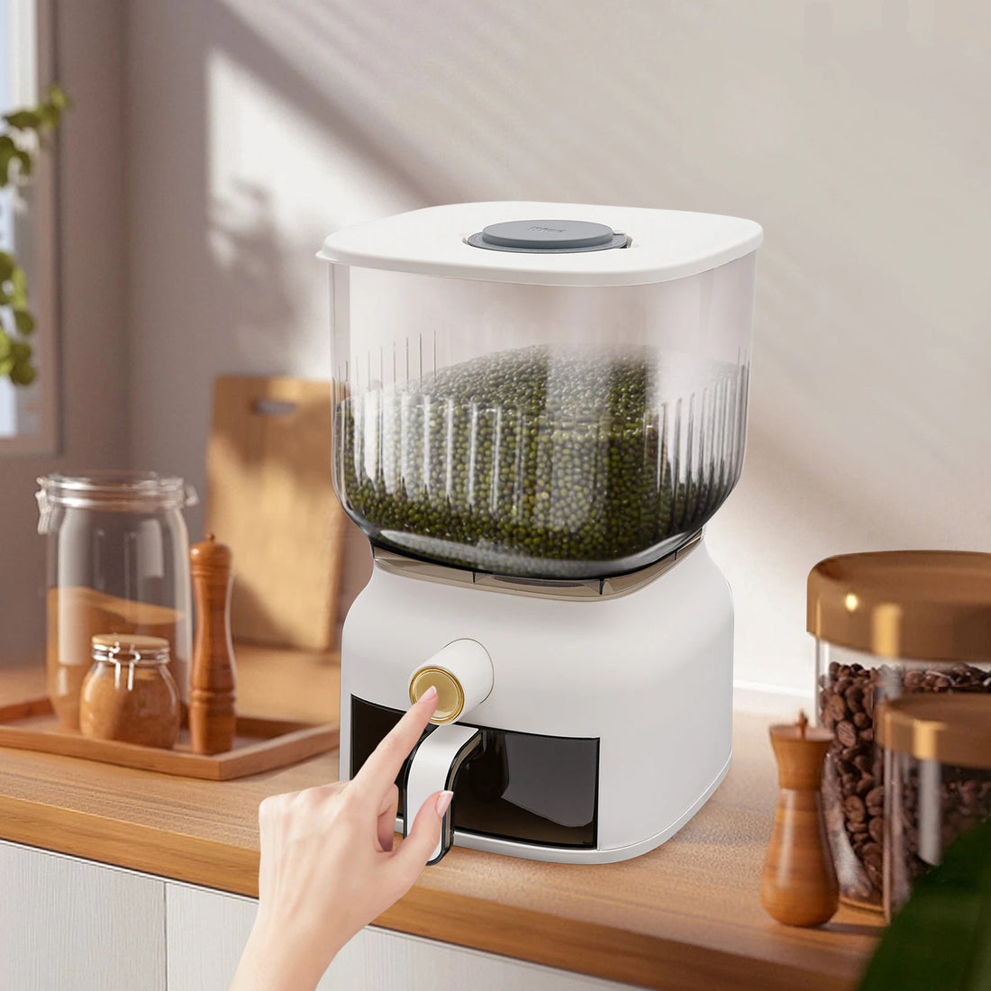 22Lbs Rice Dispenser,Large Sealed Grain Storage Container with Rice Cup Food Dispenser Kitchen Organizer for Rice, Beans, Grains