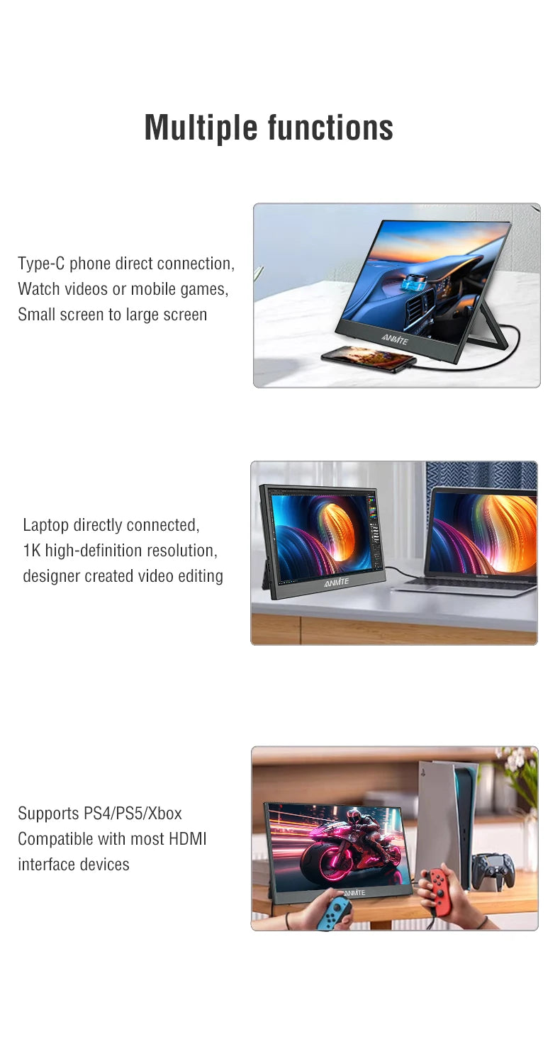 Anmite 14-Inch Portable Touch Screen Monitor – 100% sRGB Gaming Display  Product Description (Bullet Points):