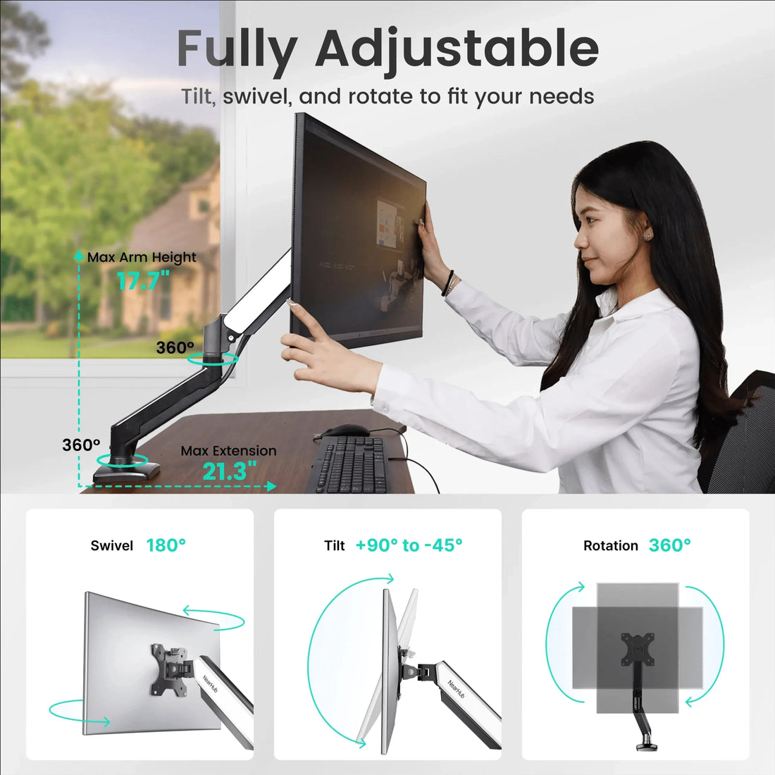 Nearhub 13-32 Inch Dual Arm Monitor Stand Desk Computer With C-Clamp & Grommet Mount,Effortless Installation Dual Monitor Mount