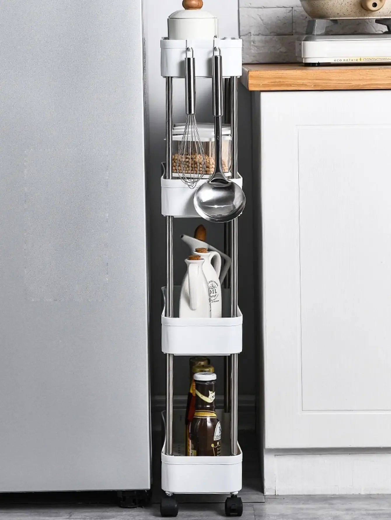 3/4-Tier Slim Rolling Storage Rack