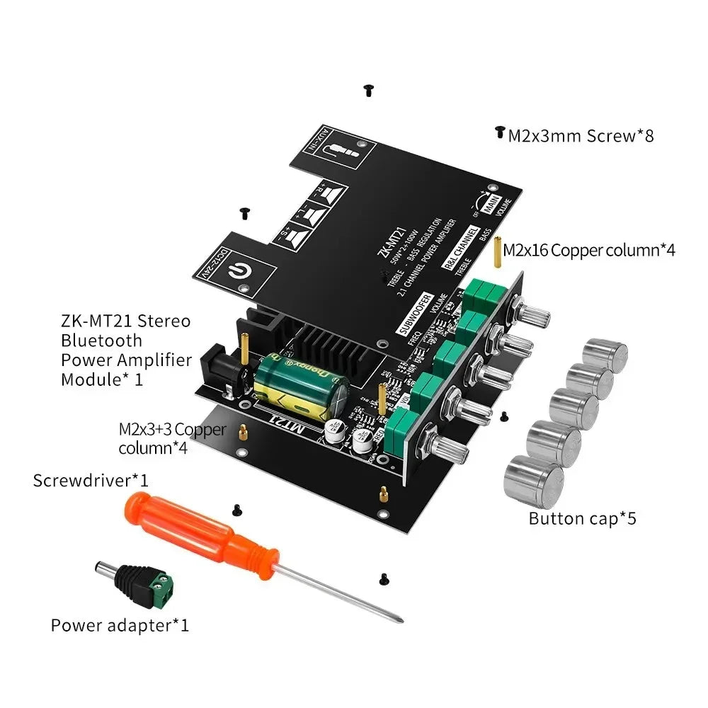 ZK-MT21 2.1 Channel Bluetooth Power Amplifier Board (2x50W + 100W)