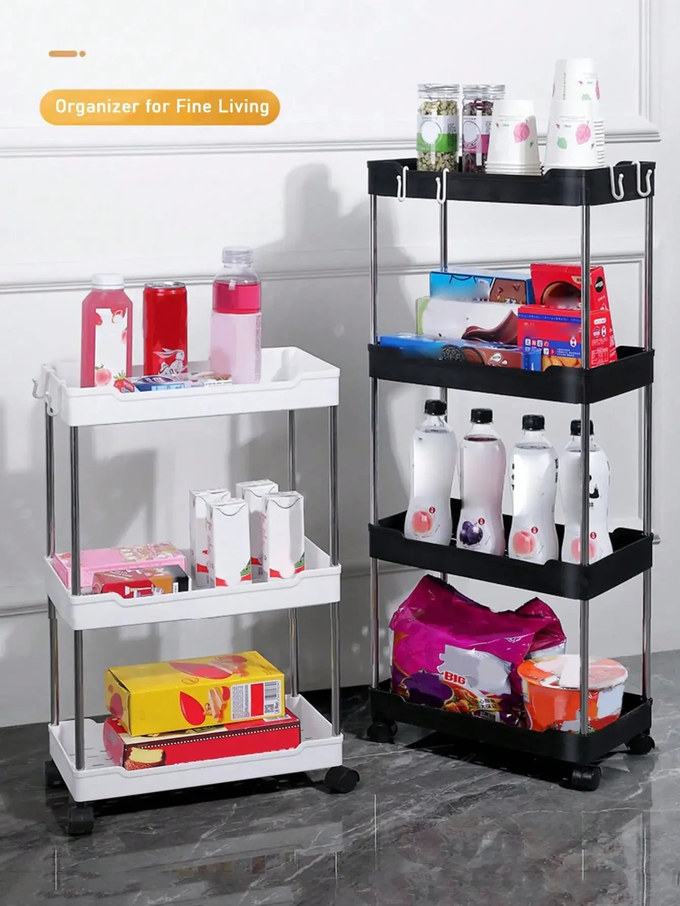 3/4-Tier Slim Rolling Storage Rack