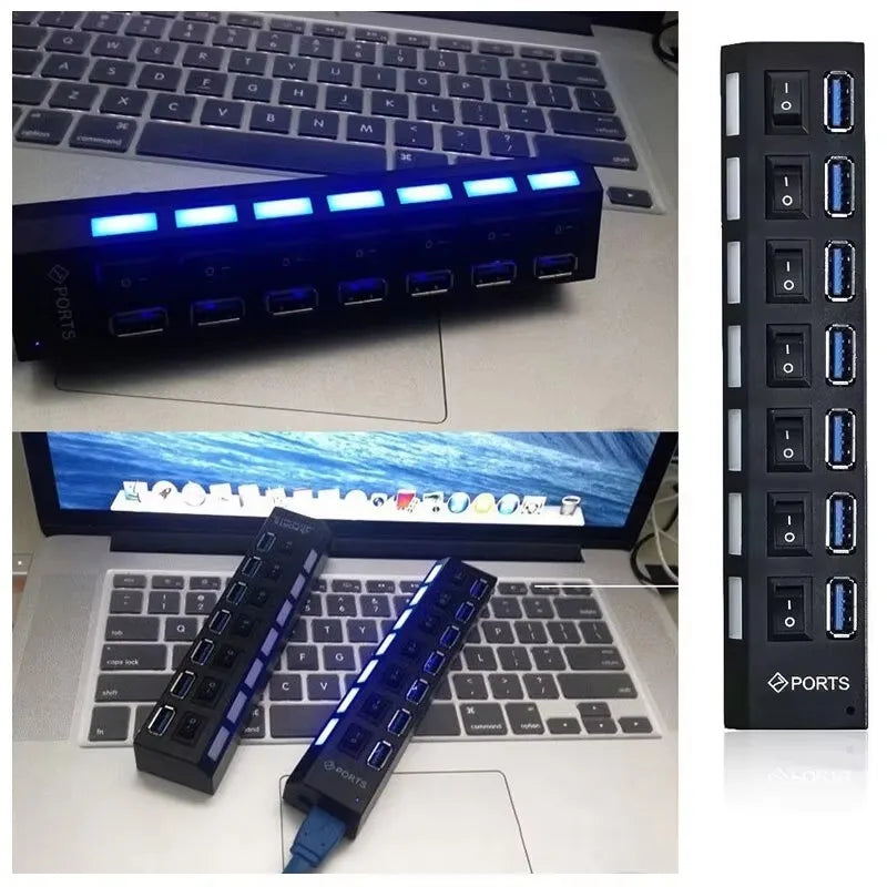 7-Port USB 2.0 Extension Hub – One-to-Seven Splitter for PC & Laptop