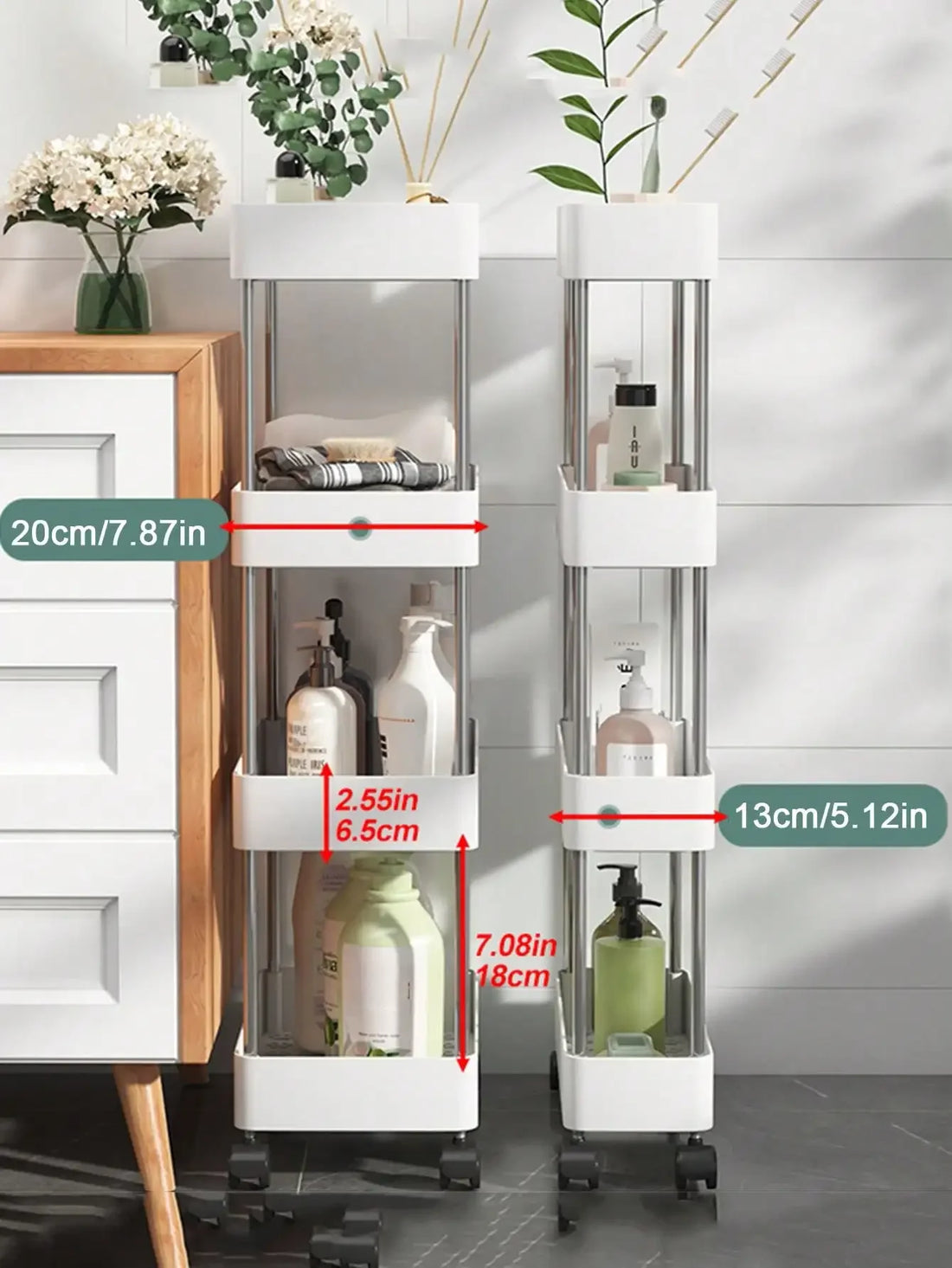 3/4-Tier Slim Rolling Storage Rack