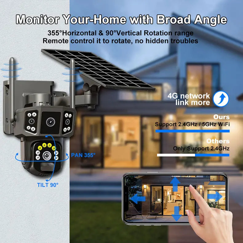 V380 4G SIM Solar Camera 4K Dual Lens Outdoor Security CCTV