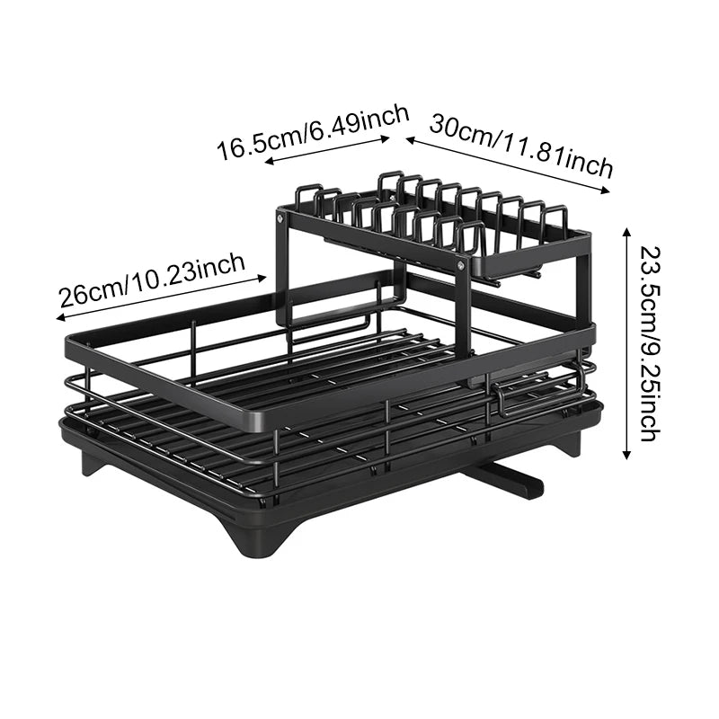 Large Dish Drying Rack with Drainboard & Swivel Spout – Black