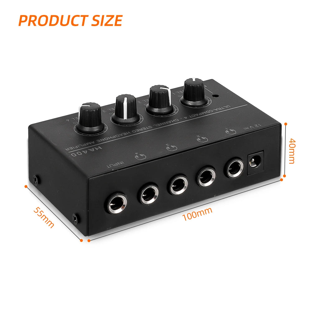 HA400 4-Channel Mini Headphone Amplifier with Power Adapter