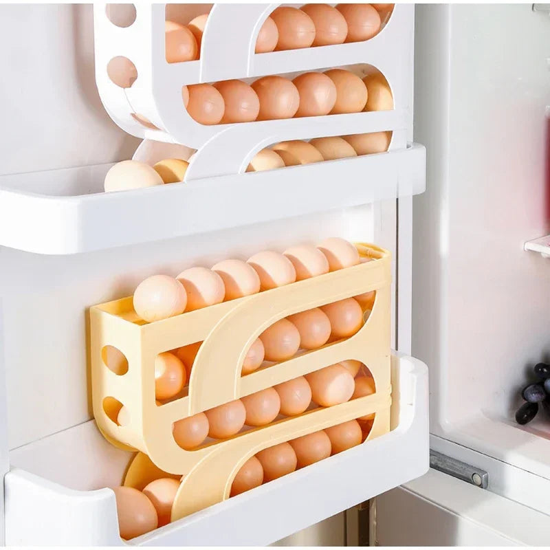 4 Layers Automatic Rolling Egg Holder Rack Fridge Egg Storage Box Container Kitchen Refrigerator Egg Dispenser Fridge Organizer