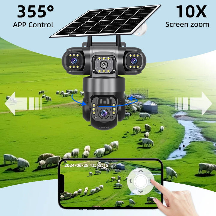 V380 Pro 6K 4G Solar Triple-Lens Outdoor Security Camera
