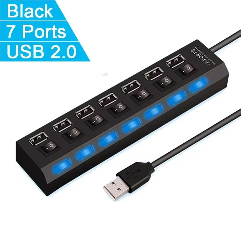 7-Port USB 2.0 Extension Hub – One-to-Seven Splitter for PC & Laptop
