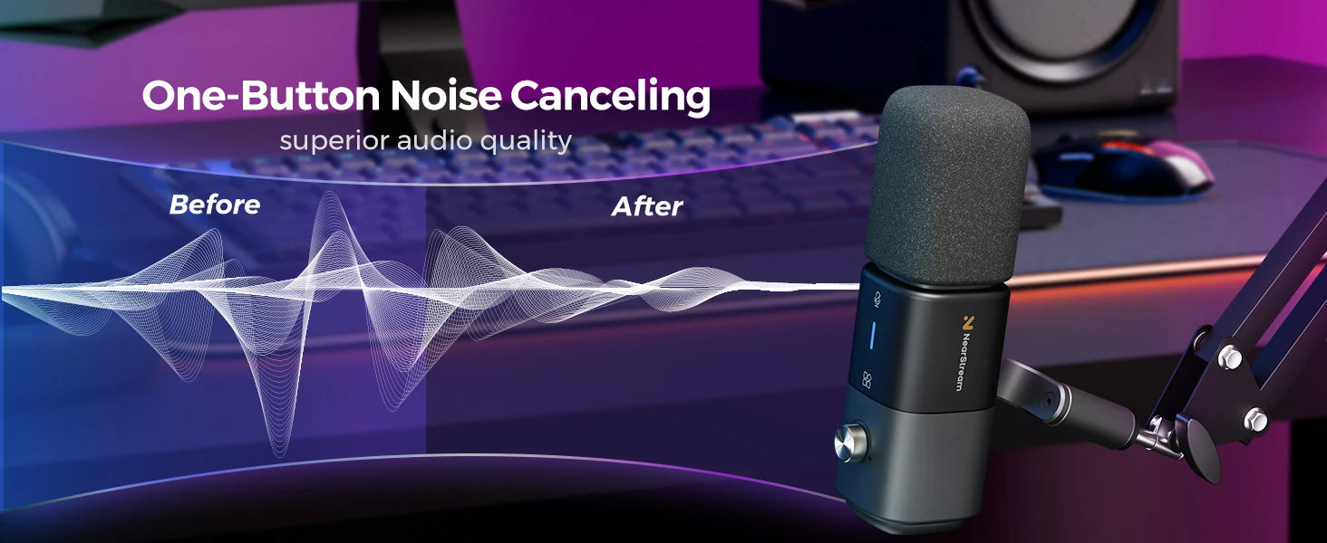 NearStream USB XLR Condenser Mic Boom Arm Plug-and-Play Professional Microphone pc for Streaming Podcast Studio set Recording