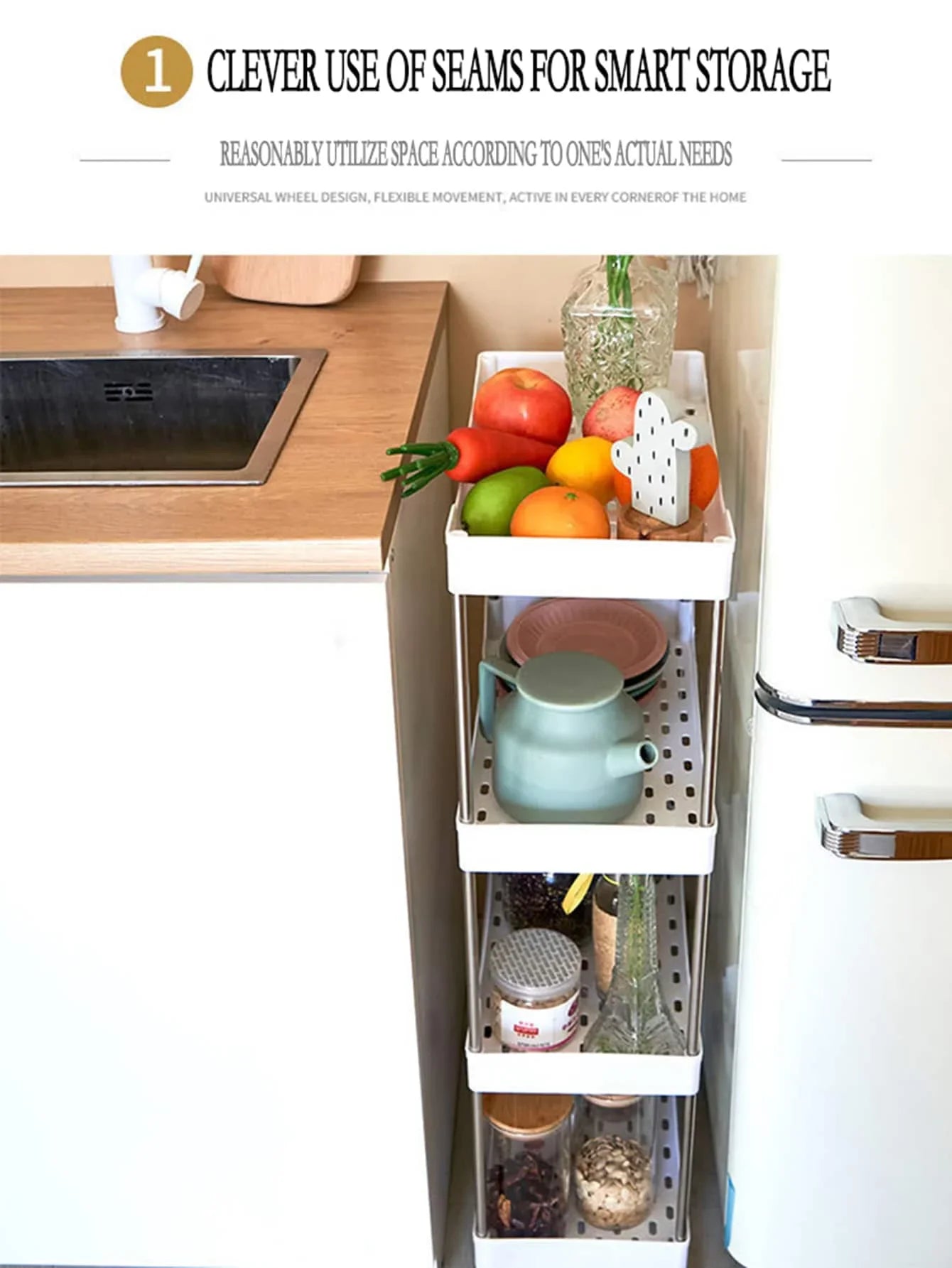 3/4-Tier Slim Rolling Storage Rack