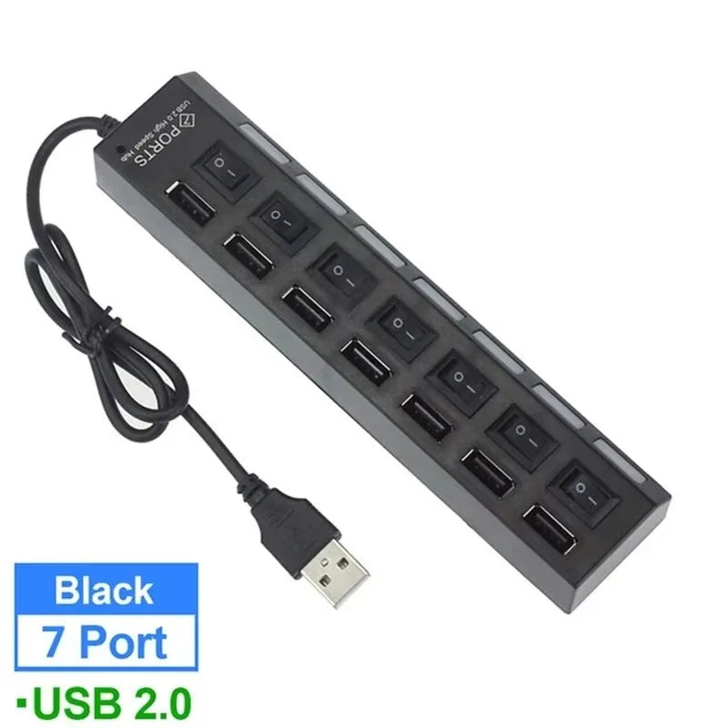 7-Port USB 2.0 Extension Hub – One-to-Seven Splitter for PC & Laptop