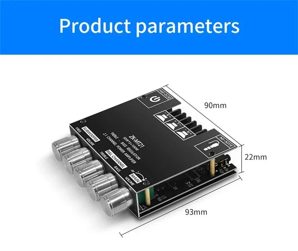 ZK-MT21 2.1 Channel Bluetooth Power Amplifier Board (2x50W + 100W)