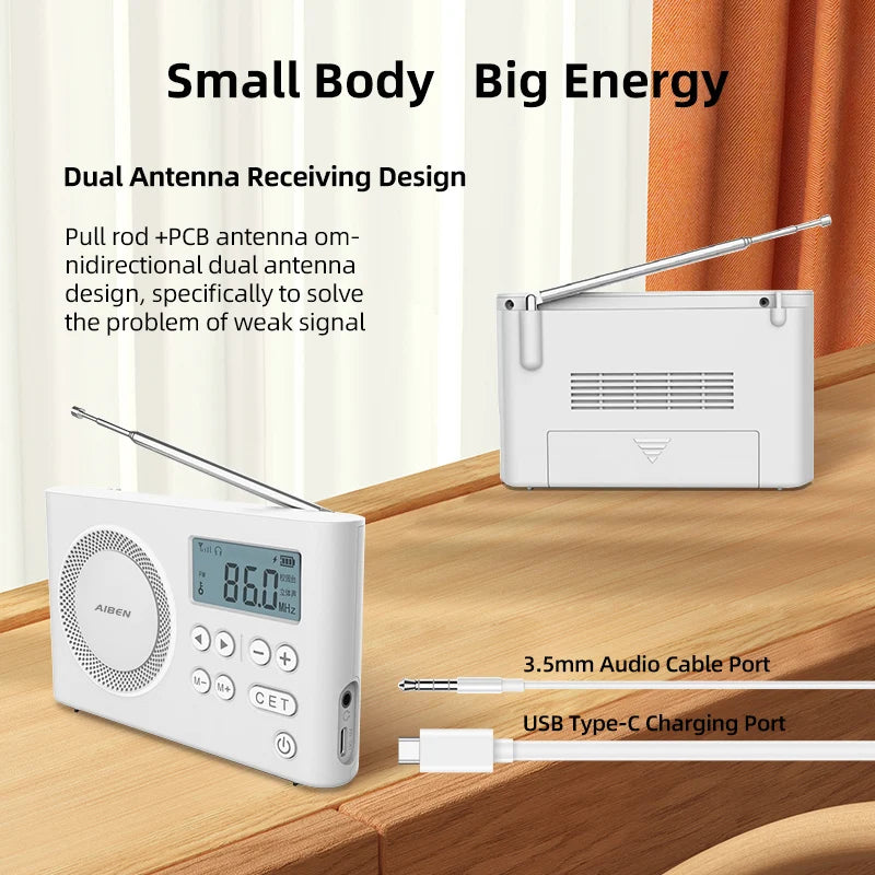 AIBEN C5S Mini Portable Rechargeable FM Radio