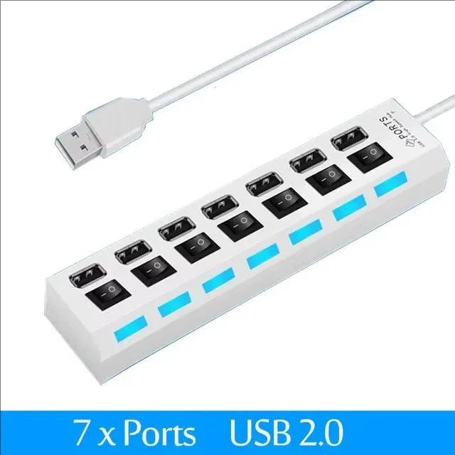 7-Port USB 2.0 Extension Hub – One-to-Seven Splitter for PC & Laptop
