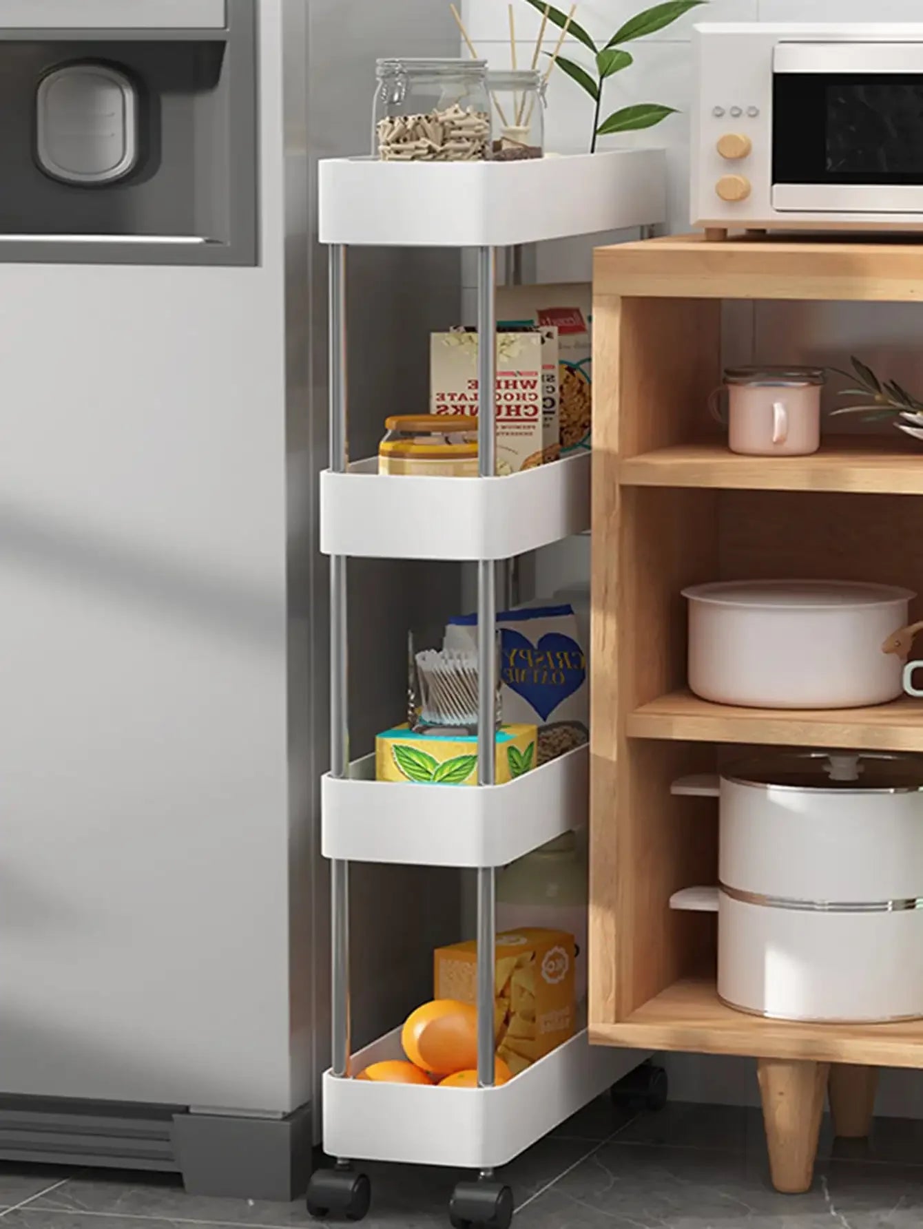 3/4-Tier Slim Rolling Storage Rack