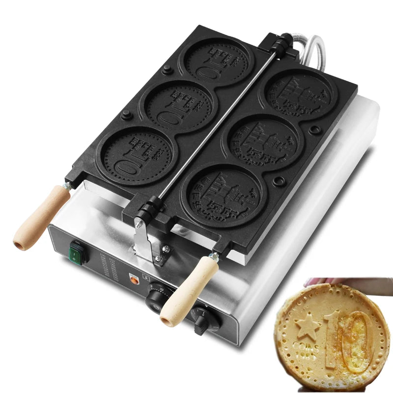 Commercial Gold Coin Bread Machine Electric Three Cavity Pastry Maker For Cheese Pull Snack Korean Viral Dessert Easy Operation