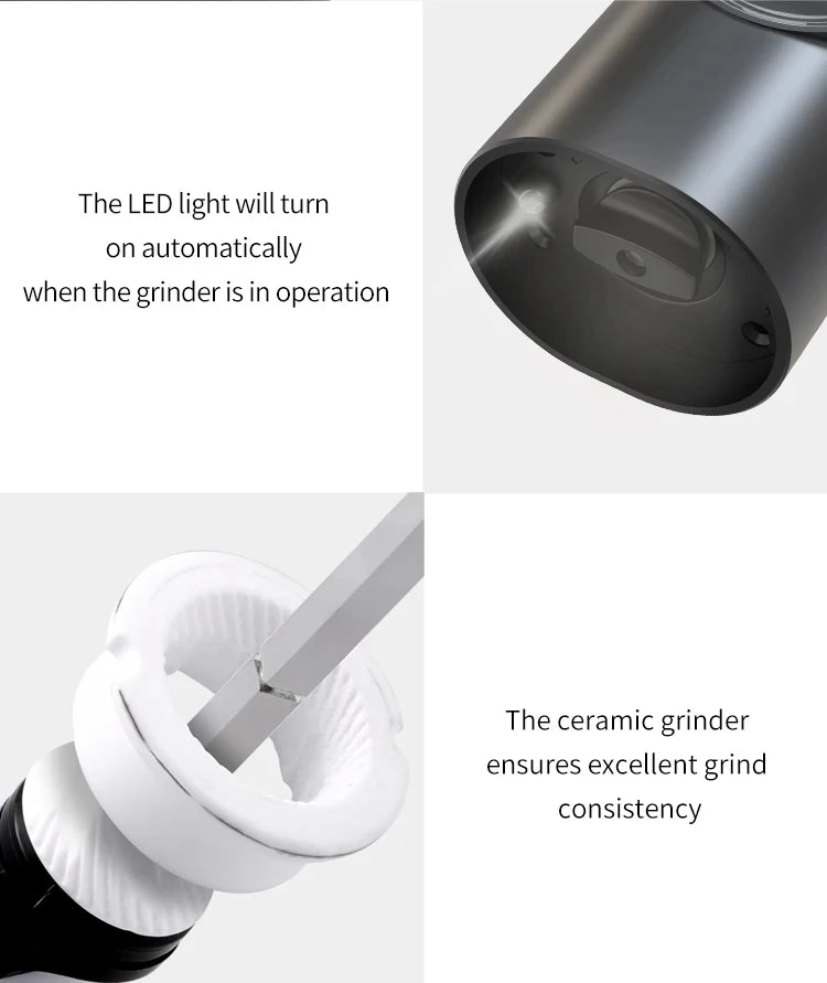 Rechargeable Salt & Pepper Grinder Set with USB Base