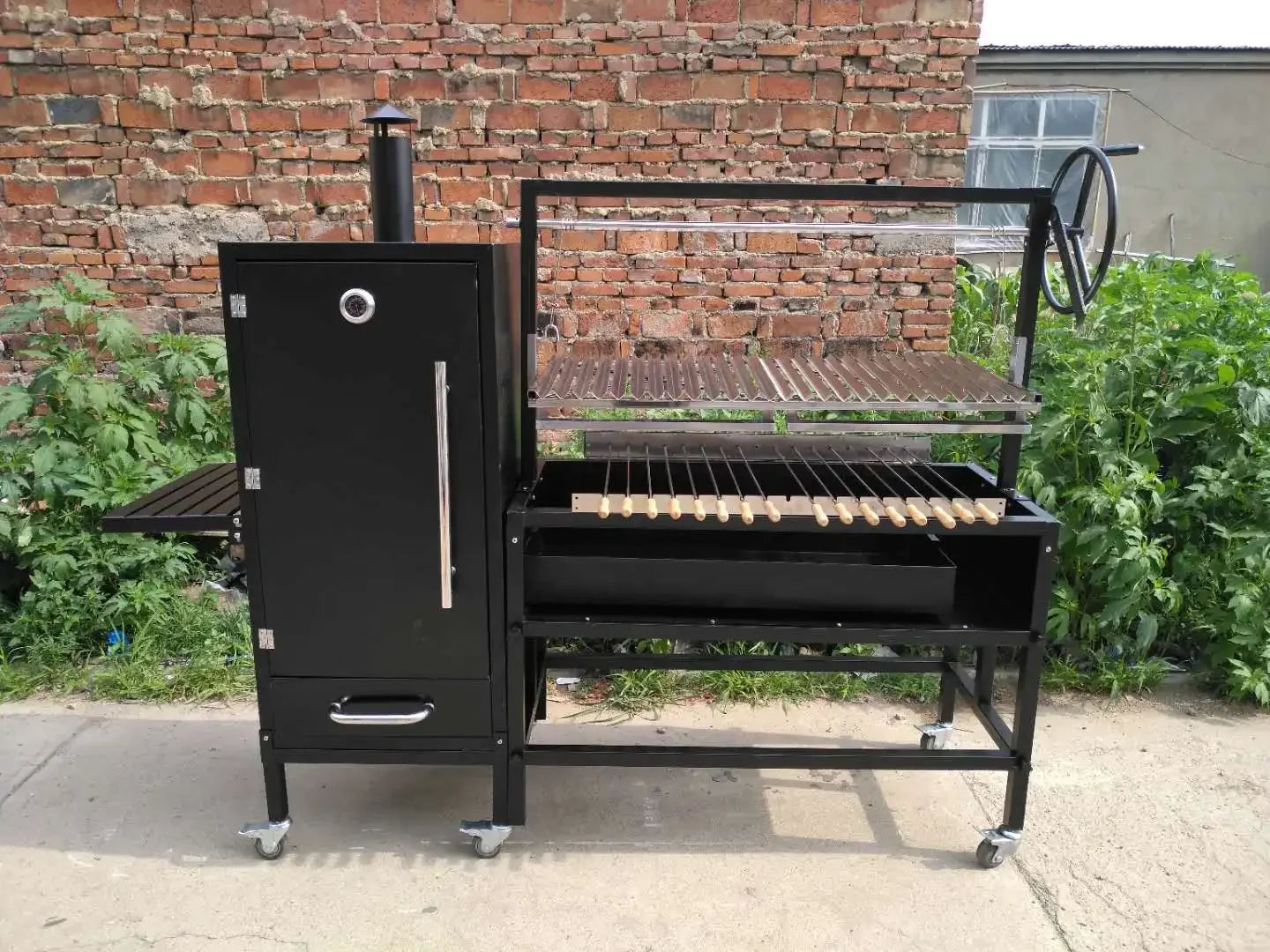 Portable Smoker BBQ Argentina Grill Pit Machine Charcoal With Rotisserie