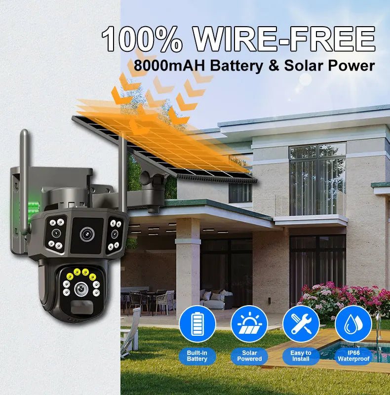 V380 4G SIM Solar Camera 4K Dual Lens Outdoor Security CCTV