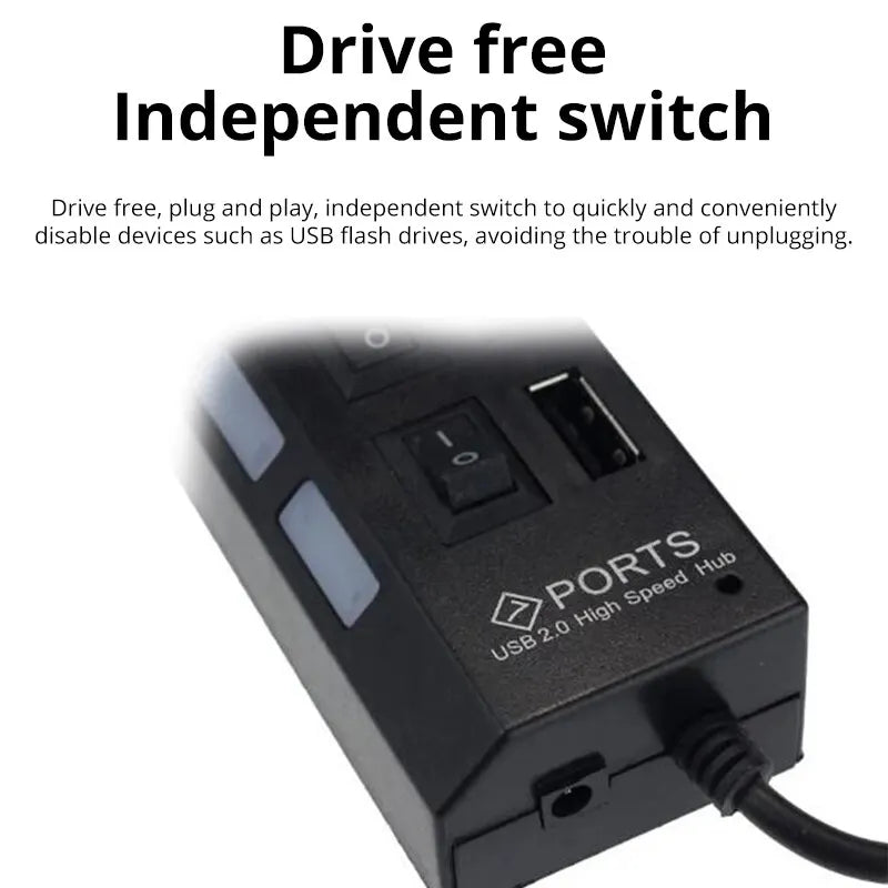 7-Port USB 2.0 Extension Hub – One-to-Seven Splitter for PC & Laptop