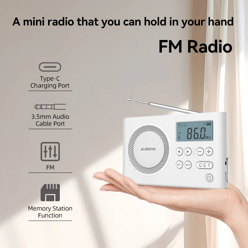 AIBEN C5S Mini Portable Rechargeable FM Radio