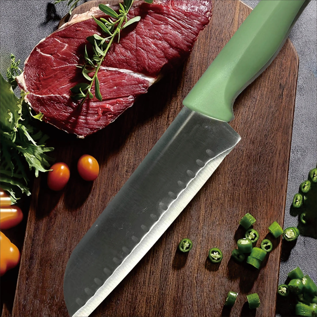 Kitchen knife set, stainless steel non-stick knife, black-edged marble rose gold six-piece set, 2025 explosion