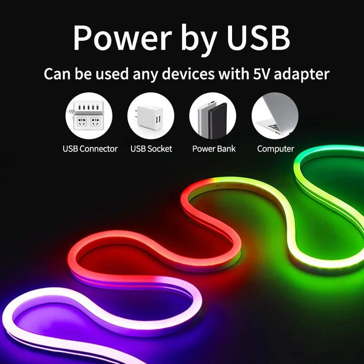 RGBIC LED Neon Strip Lights 5V USB colors Strips with Bluetooth APP Remote Control Music Sync Color Changing for Party Home