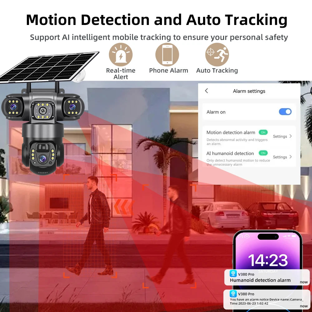 V380 Pro 6K 4G Solar Triple-Lens Outdoor Security Camera