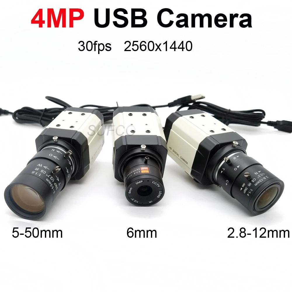 SUFCO 4MP USB WEBCam PC Camera 30fps 2560x1440 MJPG High Speed UVC BOX Camera Varifocal Zoom Lens 2.8-12mm/5-50mm or fix 6mmLens