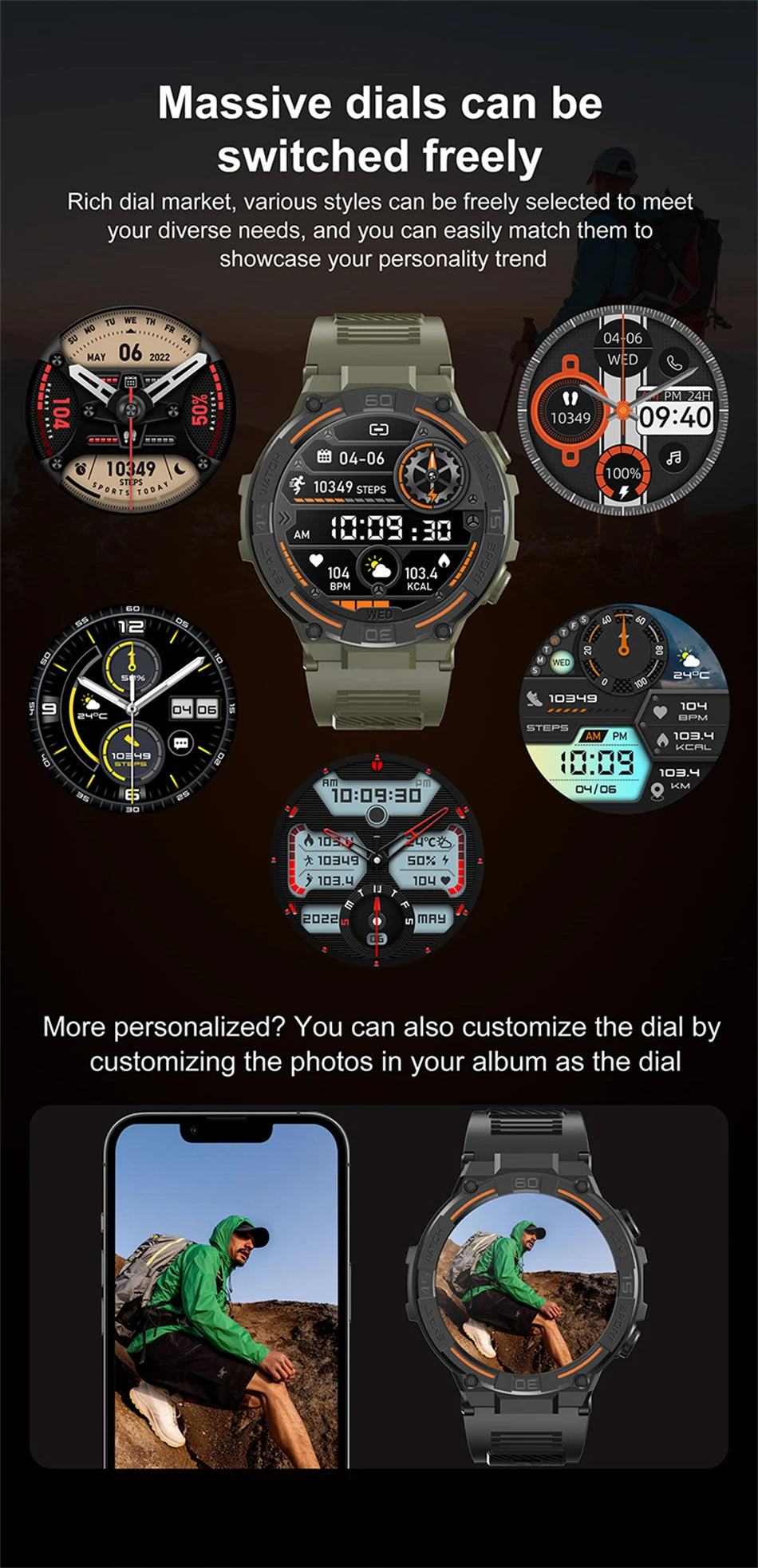 Military Smartwatch with HD Screen & BT Call