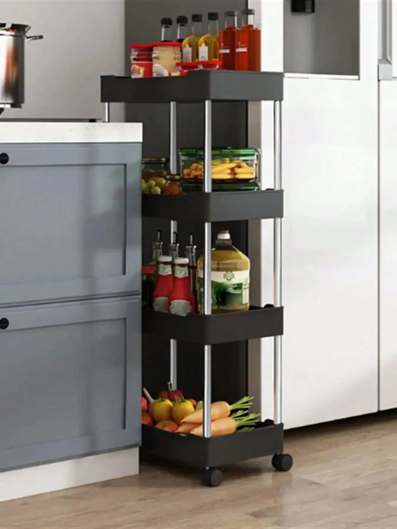3/4-Tier Slim Rolling Storage Rack