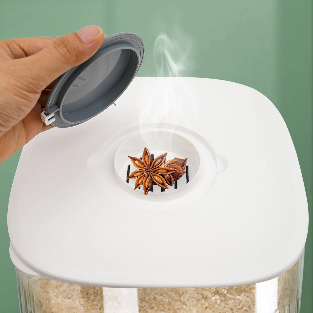 22Lbs Rice Dispenser,Large Sealed Grain Storage Container with Rice Cup Food Dispenser Kitchen Organizer for Rice, Beans, Grains