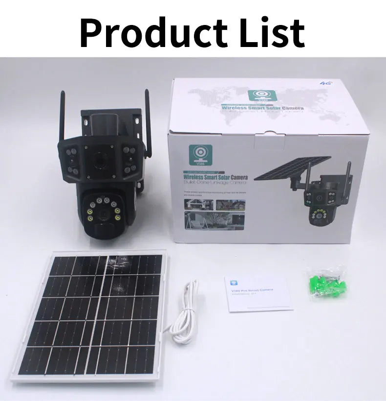 V380 4G SIM Solar Camera 4K Dual Lens Outdoor Security CCTV