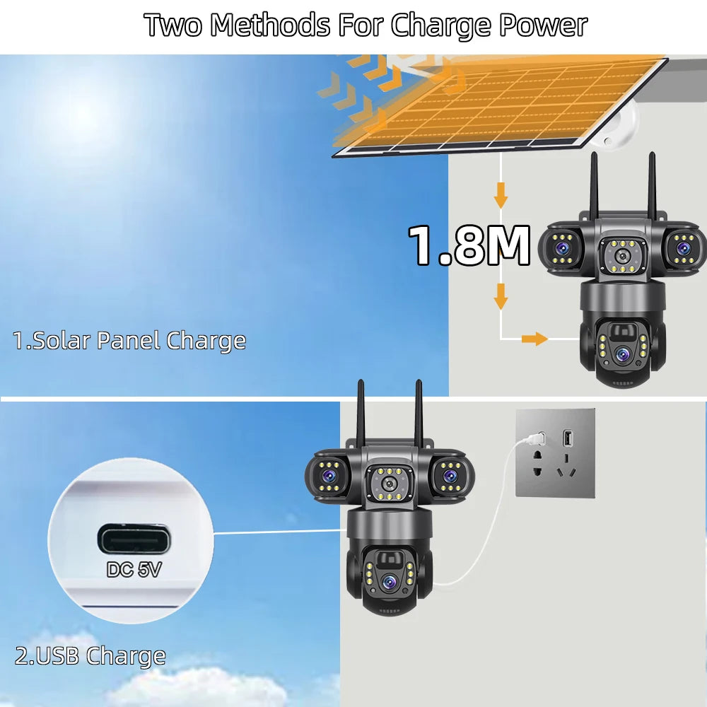 V380 Pro 6K 4G Solar Triple-Lens Outdoor Security Camera