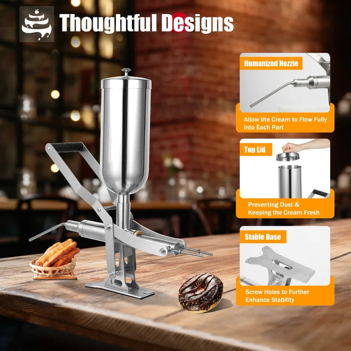 Donut Filler Machine 5L Manual Donut Jelly Filler Injector Machine Doughnuts Filling Machine with 4 Pipes for Restaurant Kitchen