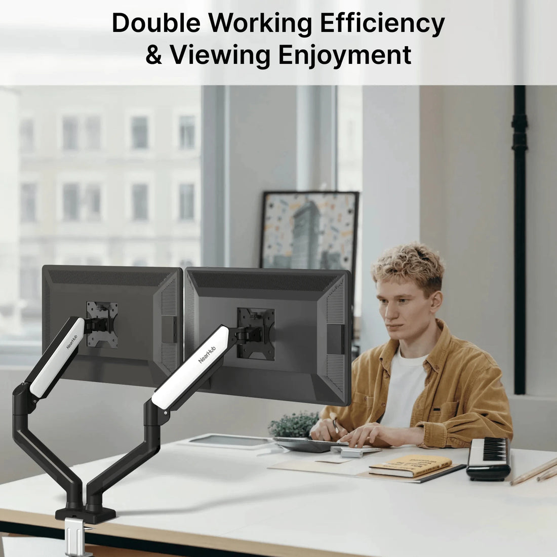 Nearhub 13-32 Inch Dual Arm Monitor Stand Desk Computer With C-Clamp & Grommet Mount,Effortless Installation Dual Monitor Mount